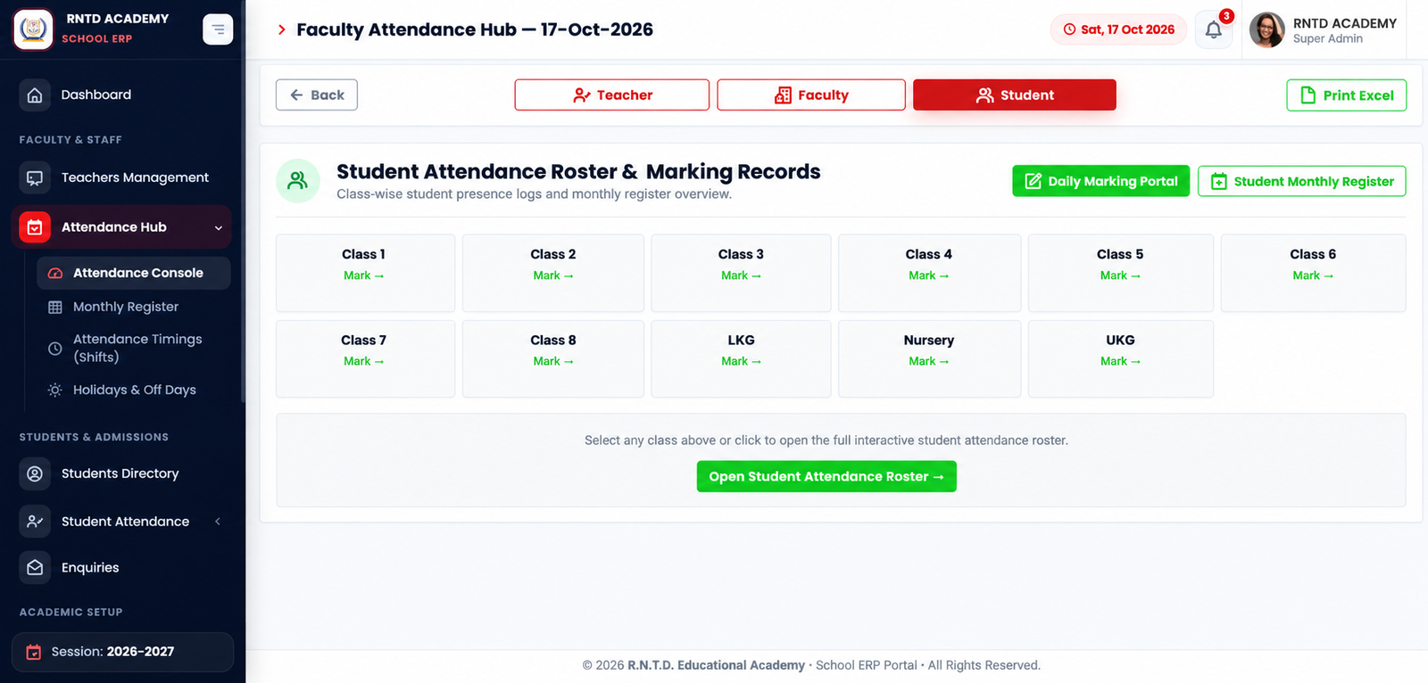 Student Daily Report — supplied School ERP screenshot